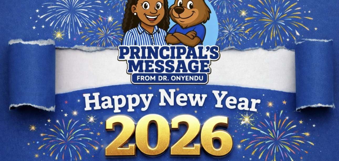 Principal's Message banner with Happy New Year message
