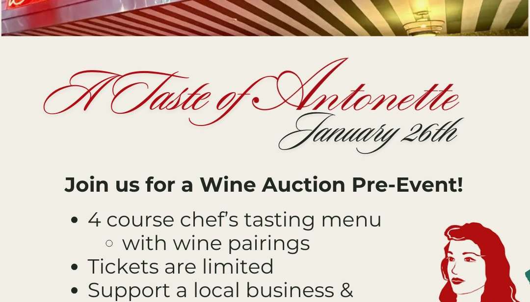 Wine Auction pre-event flyer - Diner Antonette