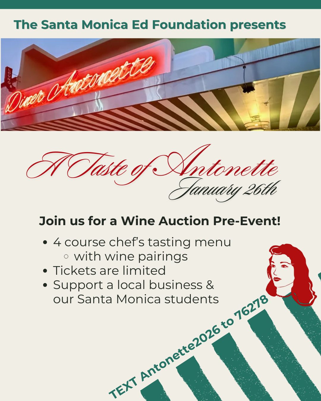 Wine Auction pre-event flyer - Diner Antonette